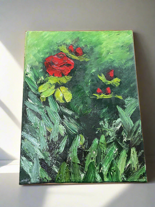 Hand-painted Impressionist Style Roses – Original Acrylic Painting on Canvas (30x40 cm)