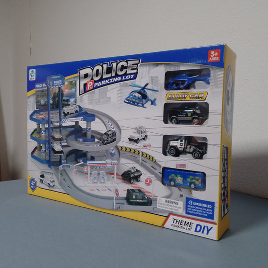 Police Parking Lot Set with 47 Pieces, Police Cars & Helicopter (For Ages 3+)