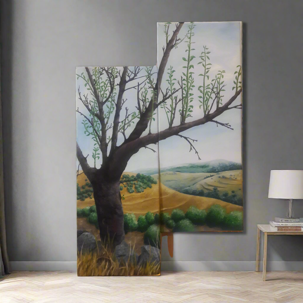 Hand-Painted Oil Landscape Art – Set of 2 Canvas Paintings, 20x50 CM