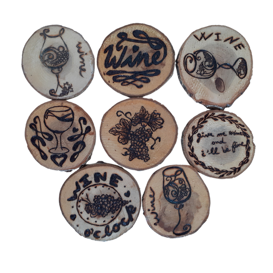 Handcrafted Wine-Themed Wooden Coasters – 10x10 CM Set of 8