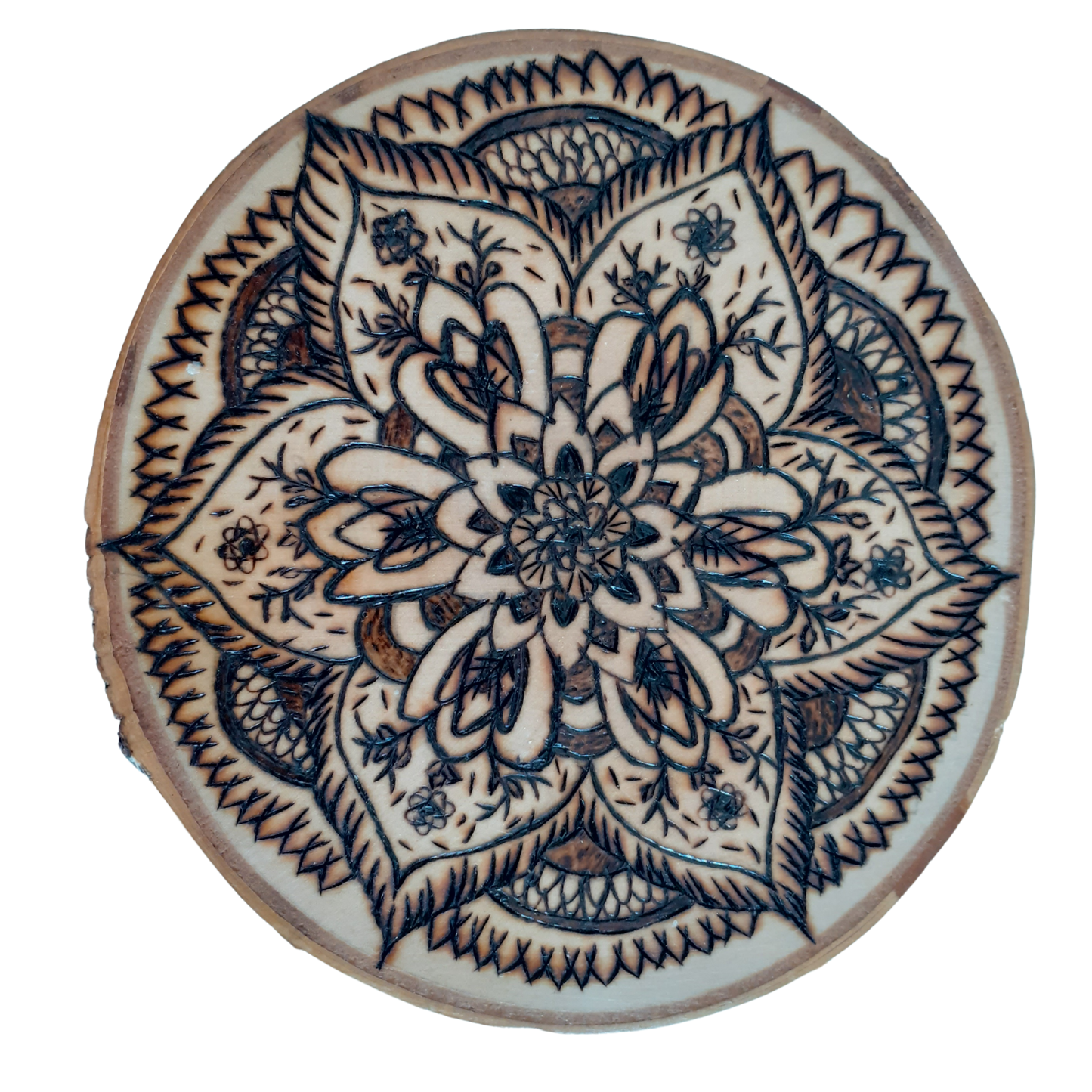 Handcrafted Mandala Wooden Coaster – 15 CM Diameter