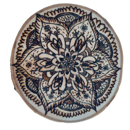 Handcrafted Mandala Wooden Coaster – 15 CM Diameter