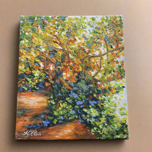 Hand-painted Fall Tree with Colorful Foliage – Original Acrylic Painting on Canvas (30x35 cm)