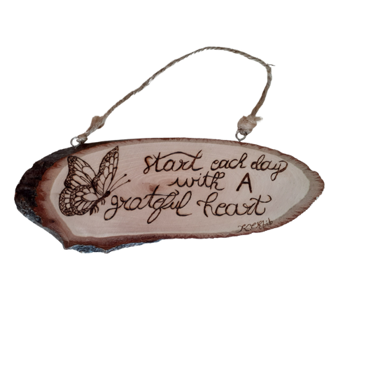 Handcrafted Wooden Butterfly with Inspirational Quote – "Start Each Day with a Grateful Heart" – 24x9 CM