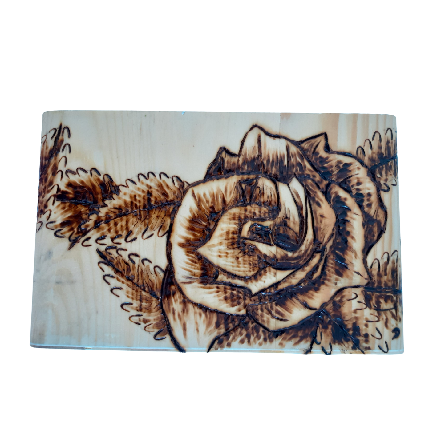 Set of Two Handcrafted Wooden Storage Boxes with Rose Pyrography – 10x6 CM Each