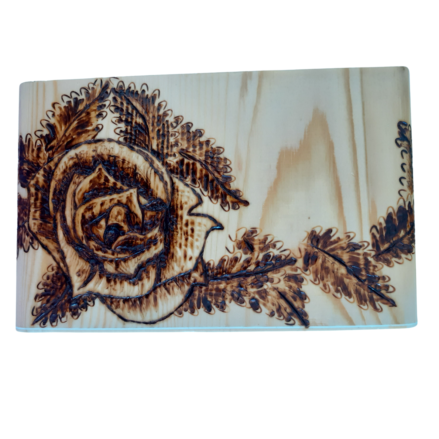 Set of Two Handcrafted Wooden Storage Boxes with Rose Pyrography – 10x6 CM Each