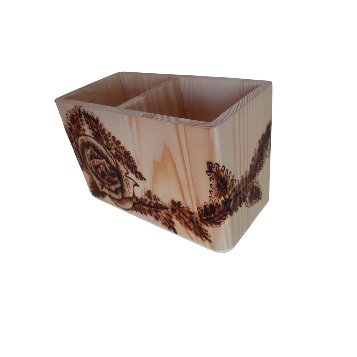 Set of Two Handcrafted Wooden Storage Boxes with Rose Pyrography – 10x6 CM Each