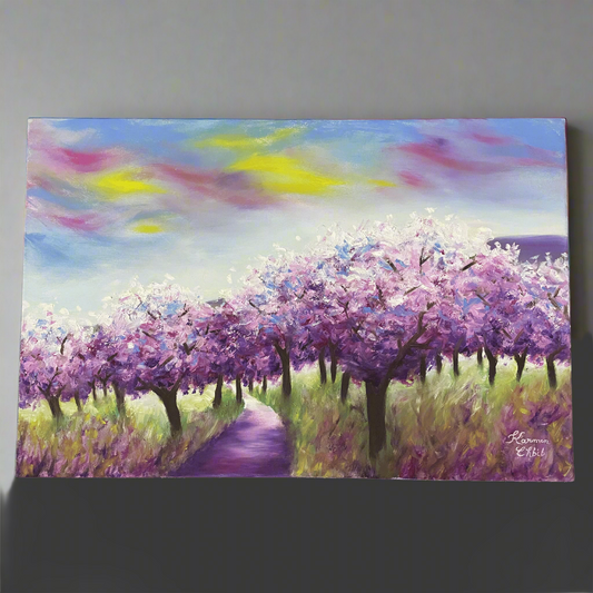 Hand-painted Cherry Blossom Pathway – Original Acrylic Painting on Canvas (30x40 cm)