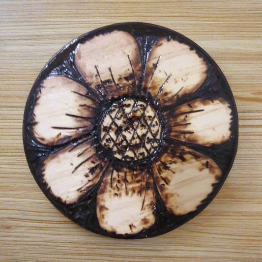 Handcrafted Wooden Flower Art – 12x12 CM (Burnt Wood Design)