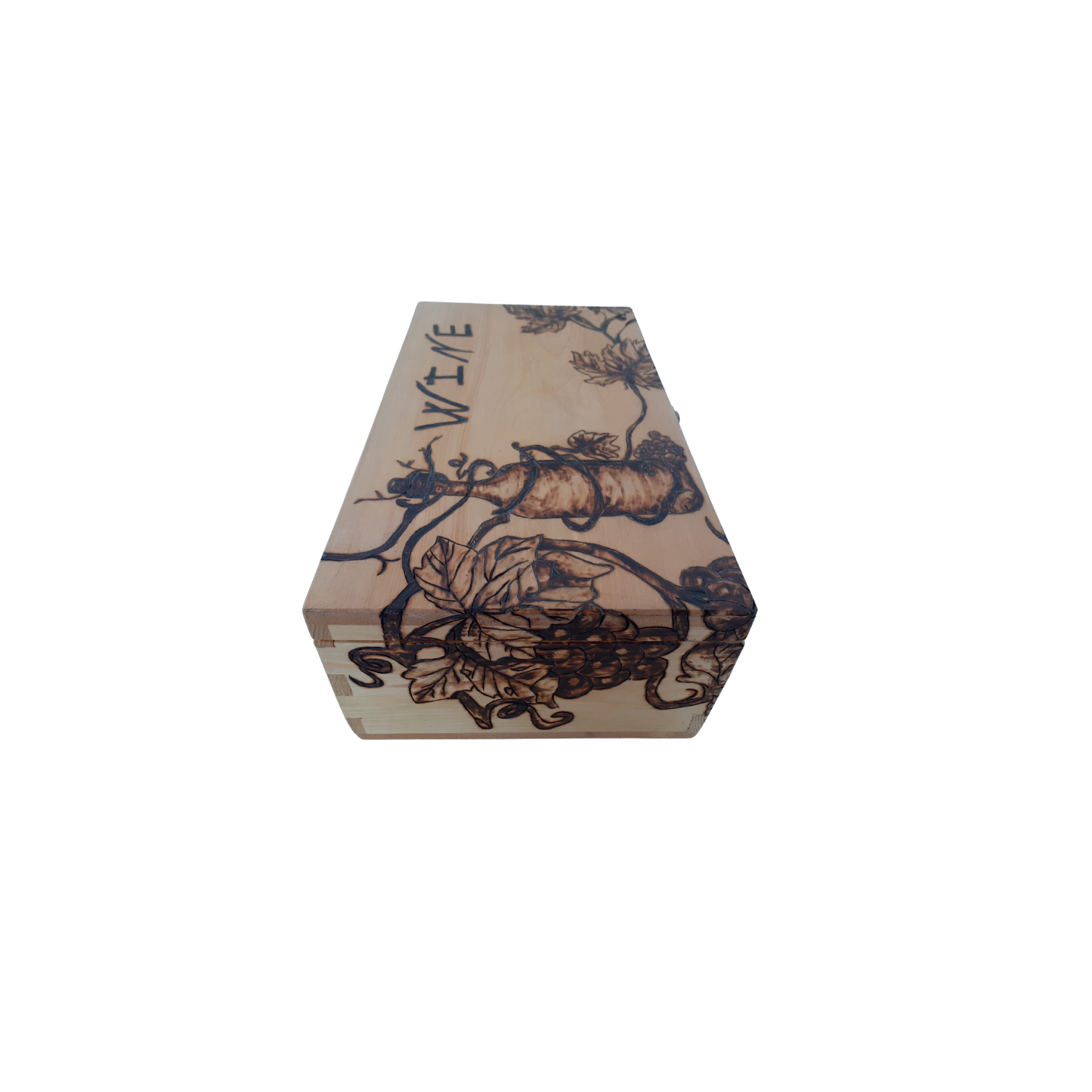 Wooden Wine Box with Pyrography – "Wine" & "Give Me Wine and I’ll Be Fine" – 40x30 CM