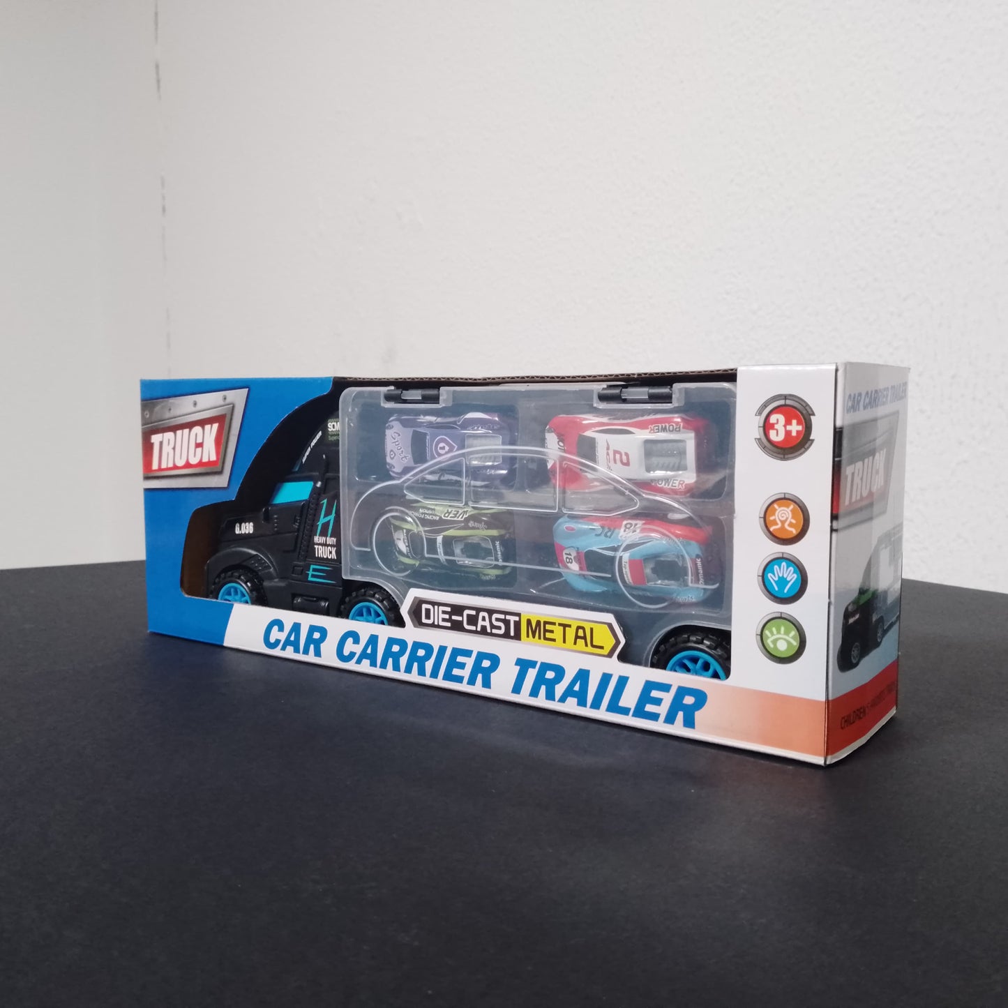 Die-Cast Metal Car Carrier Trailer with 3 Cars (For Ages 3+)