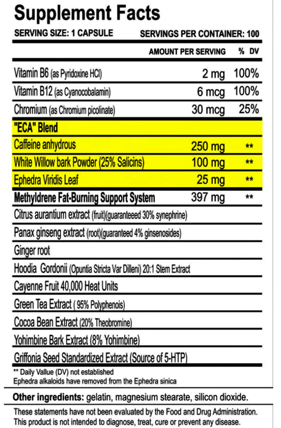 Cloma Pharma Methyldrene - Ephedra ECA Stack 100 Tablets