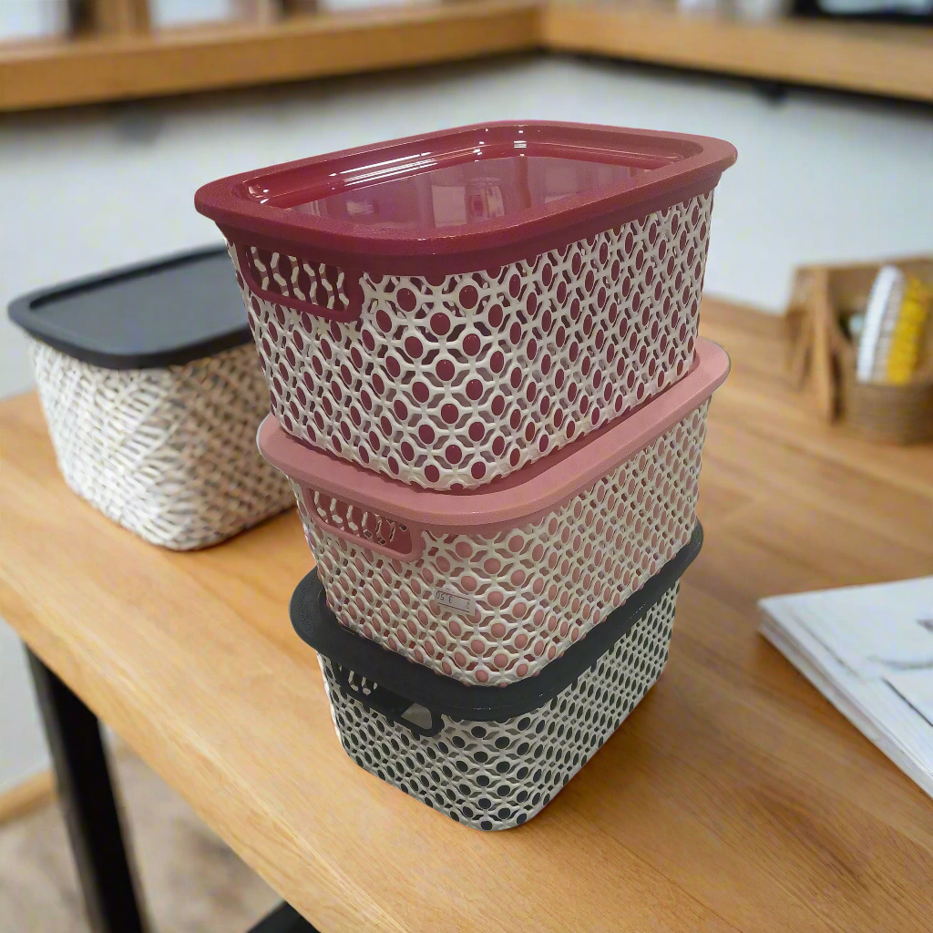 Set of 3 Decorative Storage Baskets with Lids | Elegant & Durable