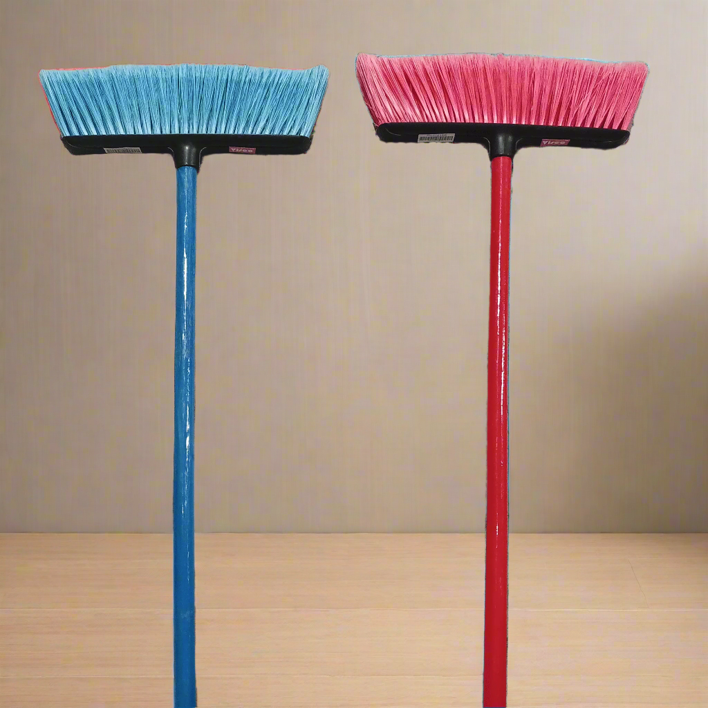 Dual-Color Heavy-Duty Cleaning Broom – Long Handle for Indoor & Outdoor Use