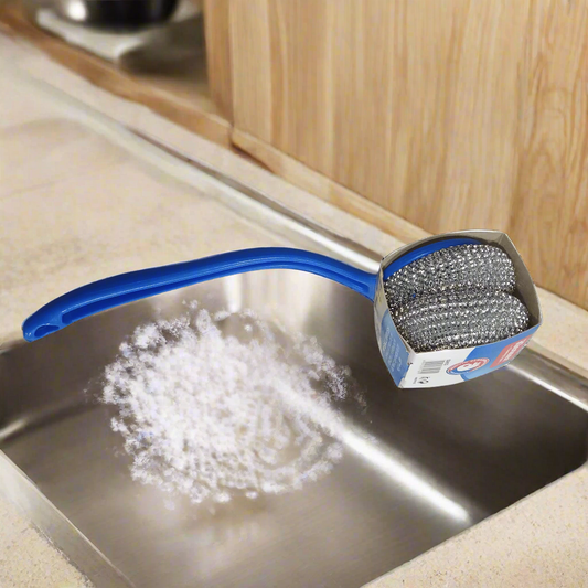 Long-Handle Stainless Steel Scrubber – Heavy-Duty Kitchen & Dish Cleaning Brush