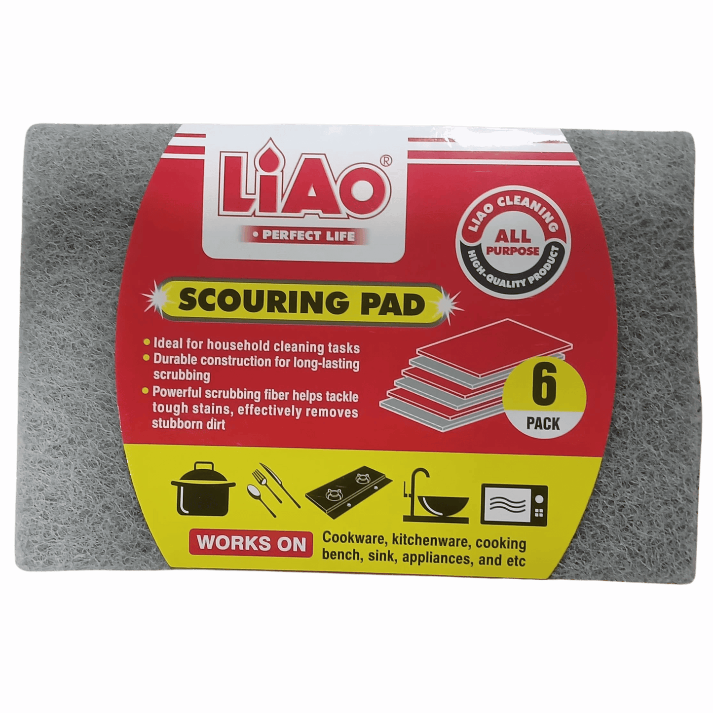 LIAO Heavy-Duty Scouring Pad – 6 Pack for Tough Stain Removal