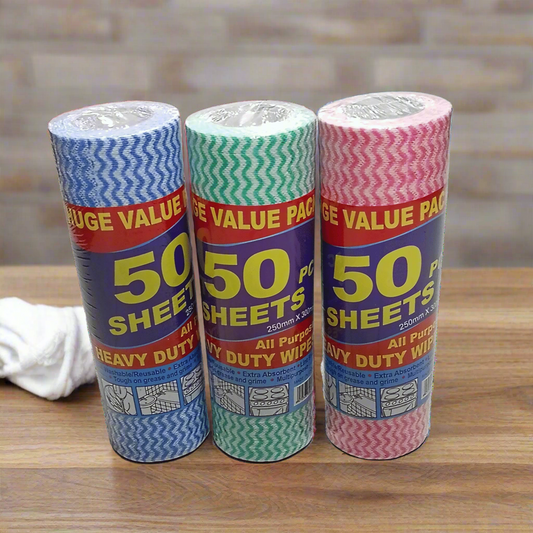 Heavy-Duty Cleaning Wipes – 50 Sheets Per Roll (Reusable & Absorbent)