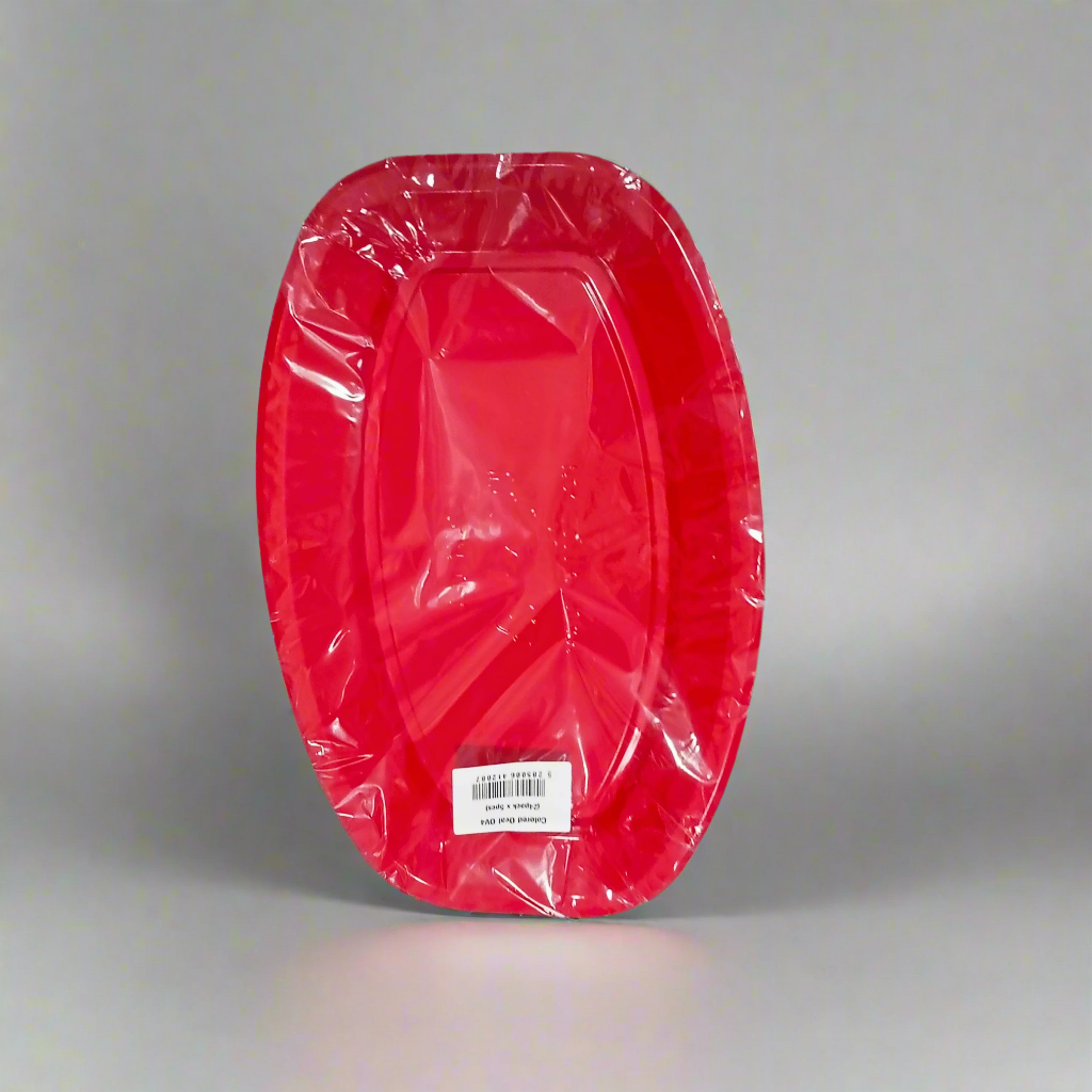 5 Plastic Serving Plate – Oval Shaped, Red, for Parties & Events