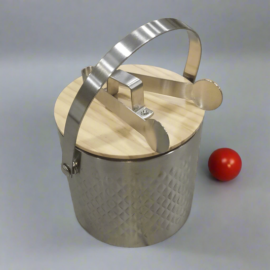 Stainless Steel Ice Bucket with Wooden Lid and Tongs – Stylish and Practical for Any Occasion