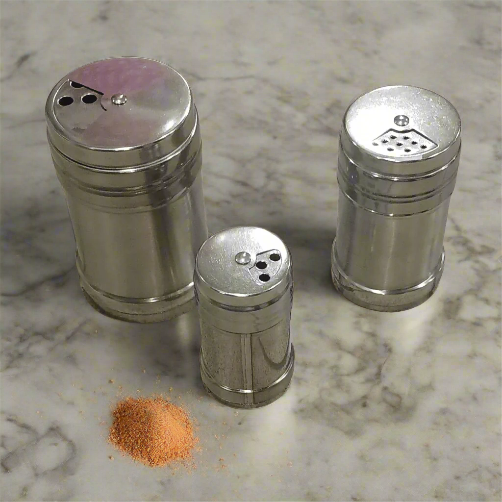 Three Stainless Steel Shakers – Salt, Pepper, and Spice Containers with Adjustable Holes