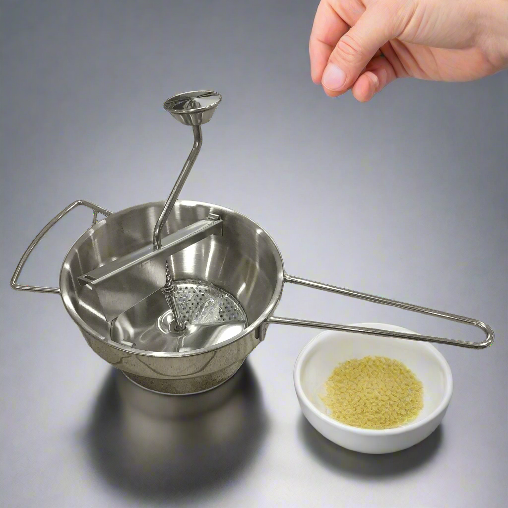 Stainless Steel Food Strainer with Handle and Press – Perfect for Sifting and Straining