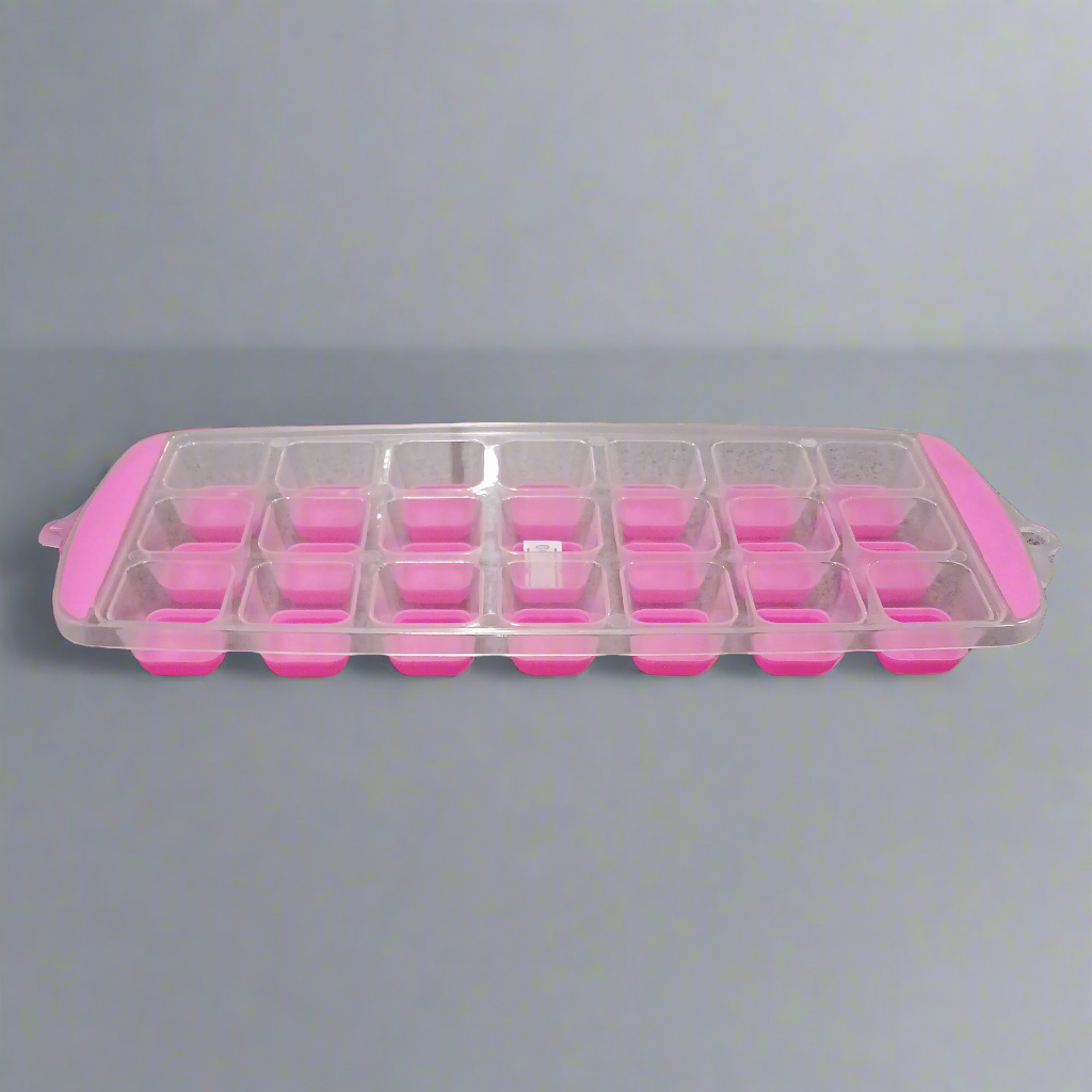 Plastic Ice Cube Tray | 15-Cavity | Pink Silicone Base | Easy Release