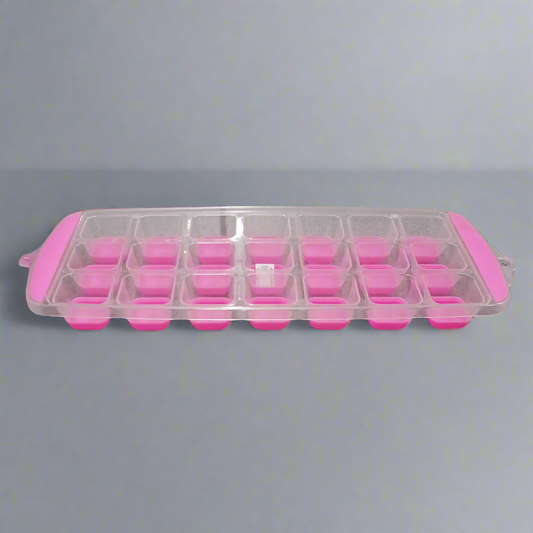 Plastic Ice Cube Tray | 15-Cavity | Pink Silicone Base | Easy Release