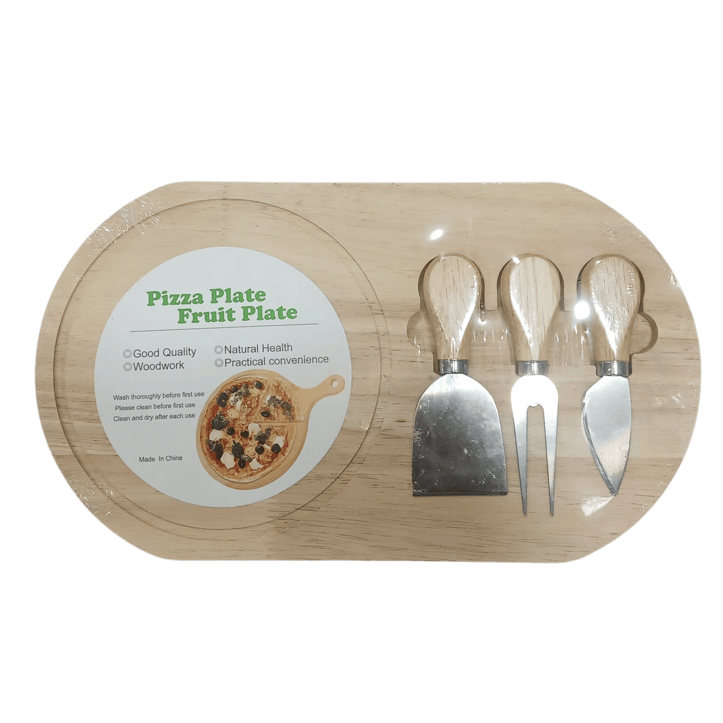 Pizza Plate & Fruit Plate Set | Wooden Serving Plate with Cheese Tools