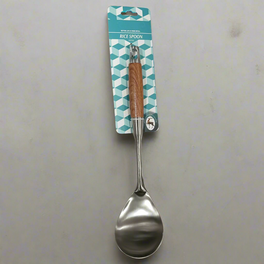 Rice Spoon with Wooden Handle – Stainless Steel Spoon for Serving Rice and Grains