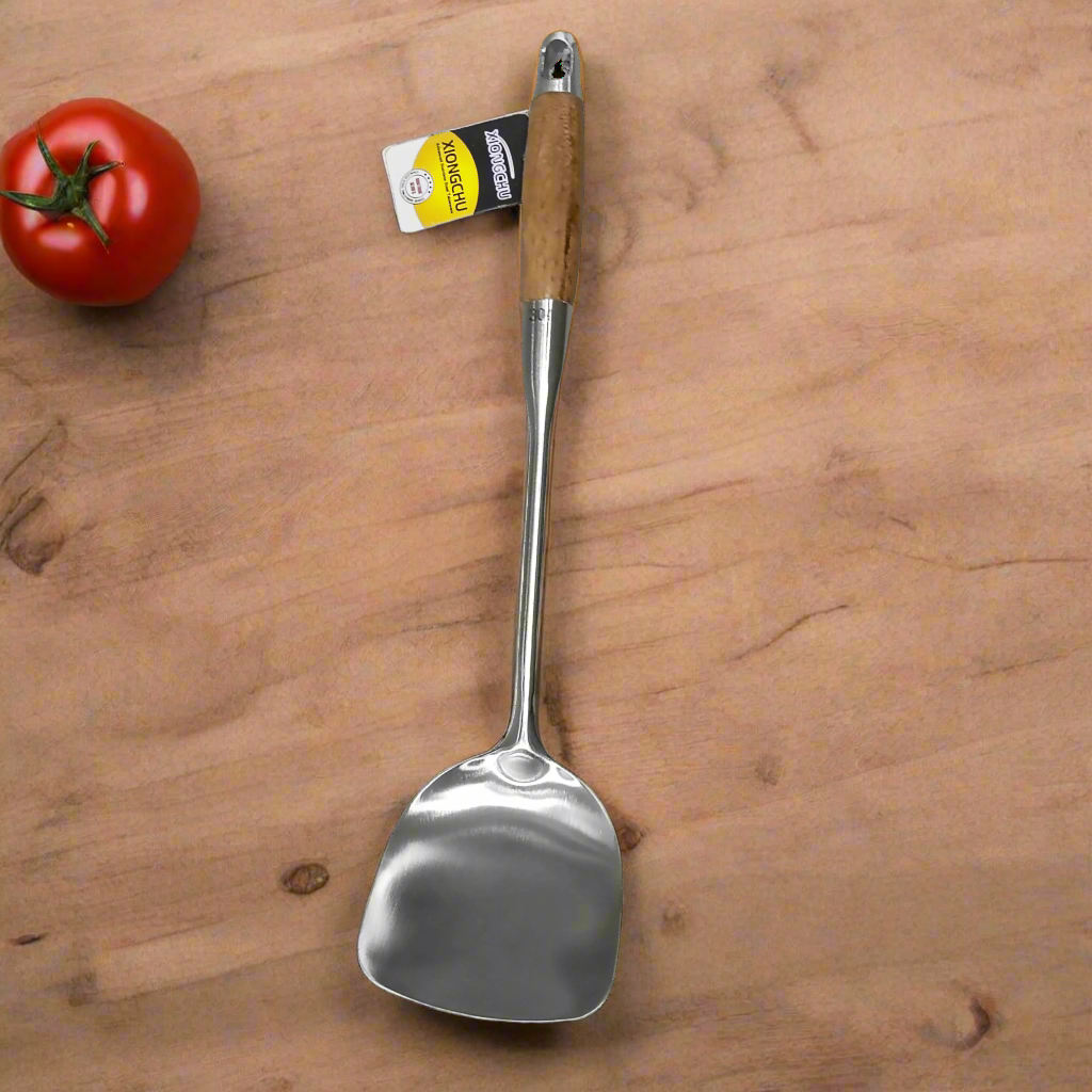 Stainless Steel Slotted Spatula – Wooden Handle, Durable & Efficient