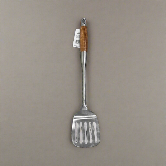 Stainless Steel Slotted Spatula – Wooden Handle, Durable & Comfortable