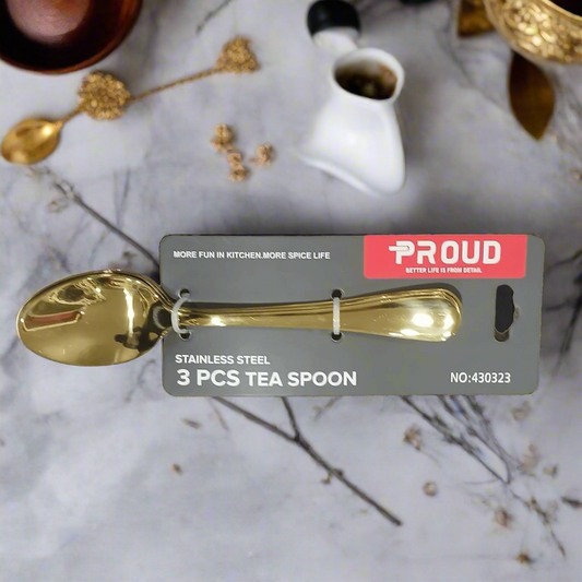 3-Piece Gold Stainless Steel Tea Spoon Set – Elegant Dining Tools - Medium