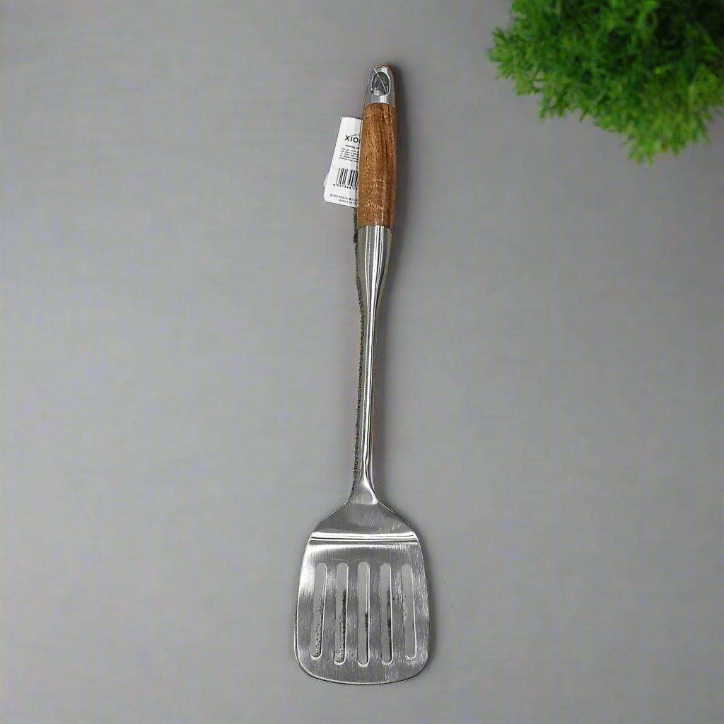 Slotted Stainless Steel Spatula with Wooden Handle – Durable Kitchen Tool