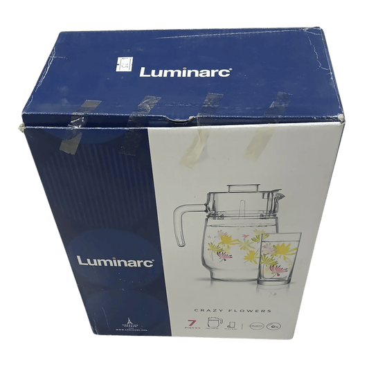 Luminarc Crazy Flowers Pitcher & Glass Set – 7-Piece Drinkware Collection