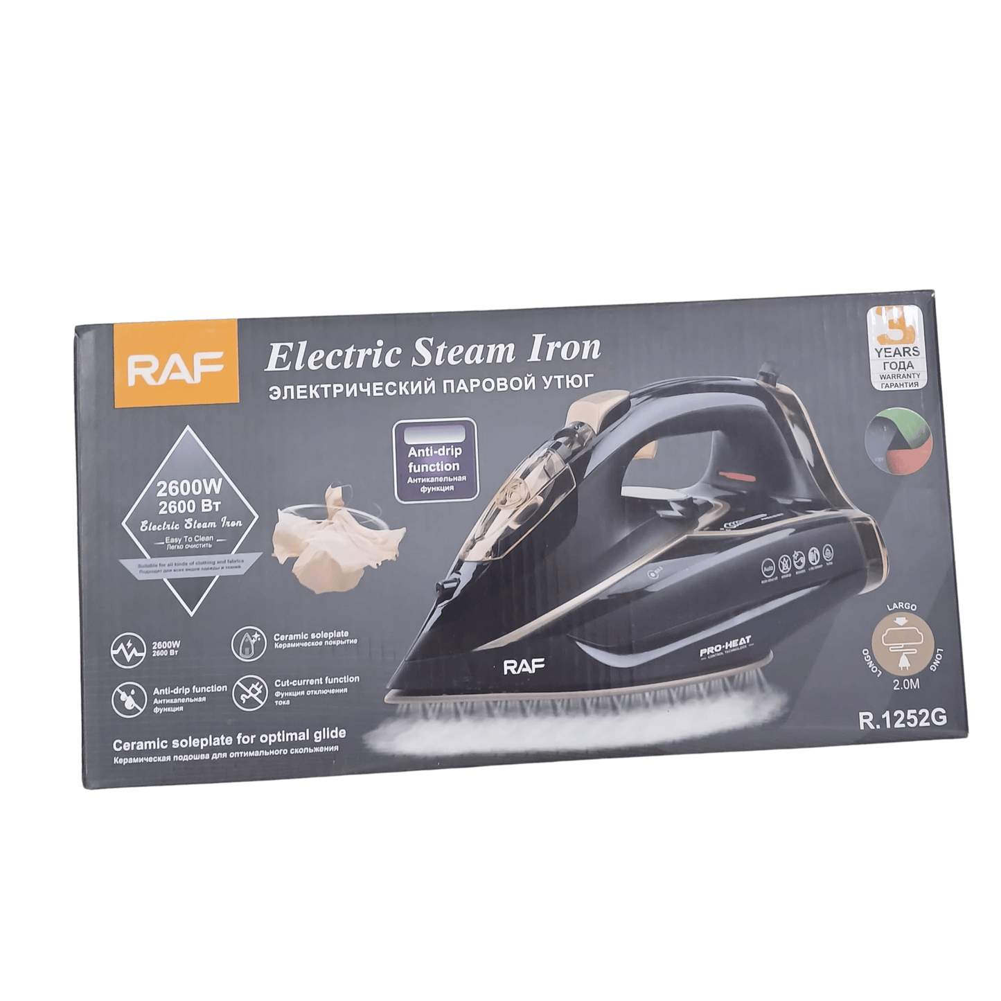 RAF Electric Steam Iron 2600W – Anti-Drip, Ceramic Soleplate, Pro-Heat Technology