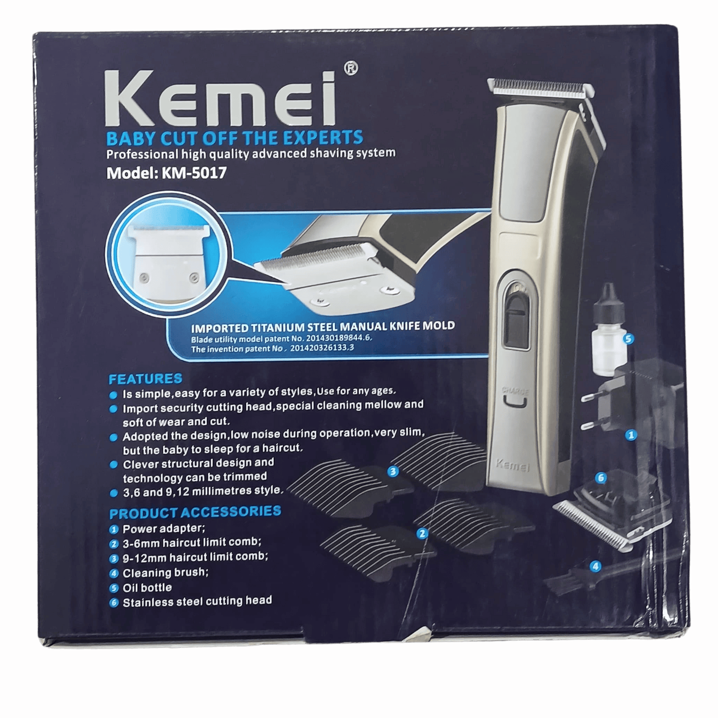 Kemei KM-5017 Professional Shaving System – Titanium Steel Cutting Blade, Adjustable Haircut Lengths