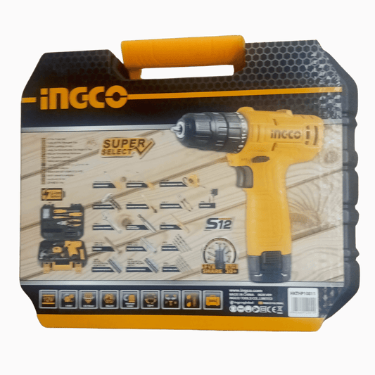 INGCO Super Select Cordless Drill Set – 12V, Complete with Accessories and Carrying Case