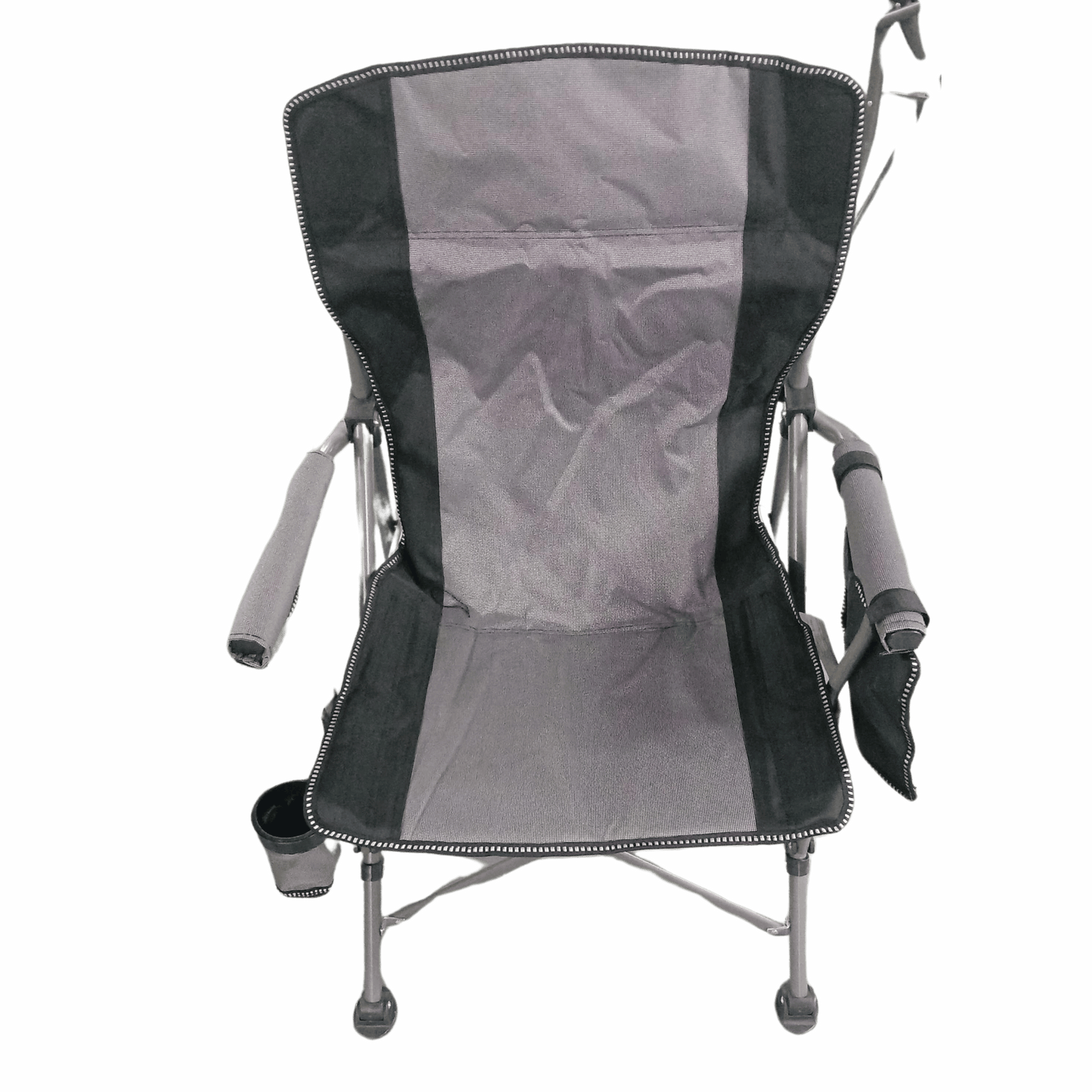 Gray and Black Folding Camping Chair with Cup Holder