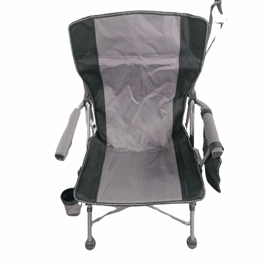 Gray and Black Folding Camping Chair with Cup Holder