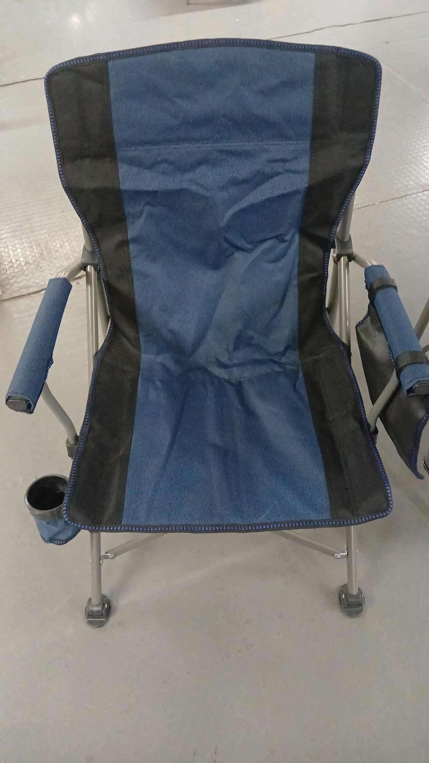 Blue and Black Folding Camping Chair with Cup Holder